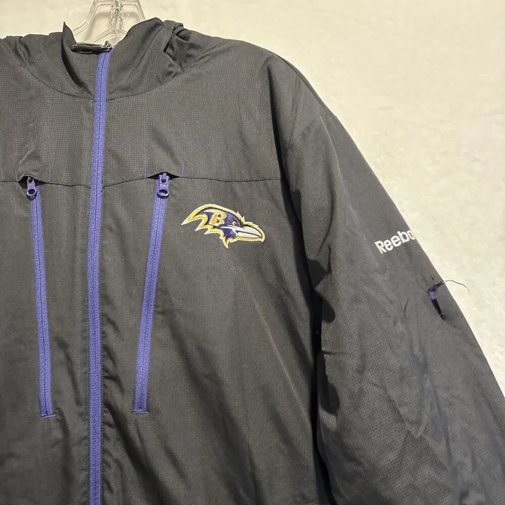 Reebok Ravens NFL Football Jacket Fleece Lined Hooded Full Zip Up Men's XL Black